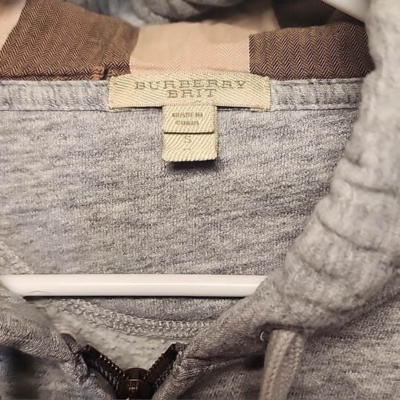 Burberry London sz smallhoodie cardigan gray nova check zip hooded sweatshirt - Picture 3 of 6